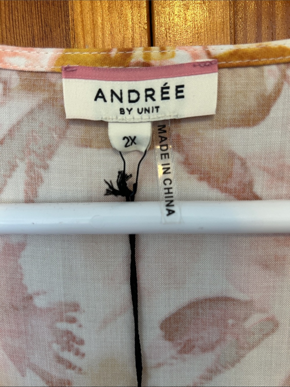 ANDREE BY UNIT Peach & Mustard Floral V‑Neck Tunic 2X Kimono Sleeves - Picture 2 of 8